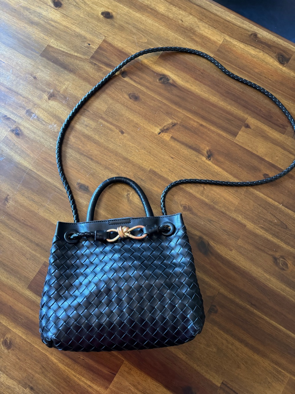 Black Woven Faux Leather Crossbody Tote - Women's Bag - Bottega Veneta dupe